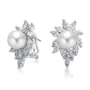   Bling Jewelry Marquise CZ Sunburst Sea Shell Pearl Earrings Jewelry