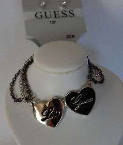NWT Guess silver/black enamel double heart bracelet  