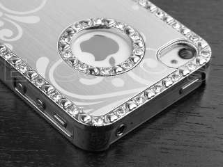 Flower Aluminum Chrome Diamond Cover Case For iPhone 4 4G 4S 