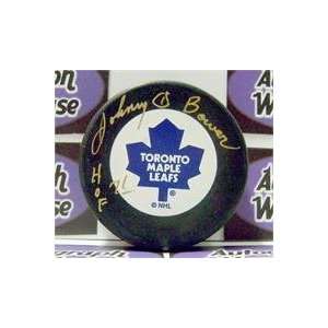 Johnny Bower autographed Toronto Maple Leafs Hockey Puck inscribed HOF 