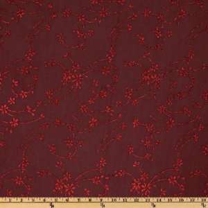  58 Wide Chiffon Knit Glitter Flowers Red Fabric By The 