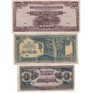  Lot 3pcs Malaya 1942 44 1,10,100 Dollars *WWII 