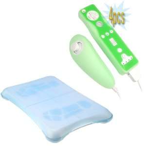  GTMax Blue Wii Fit Silicone Skin Case + 4 x Green 2 Tone 