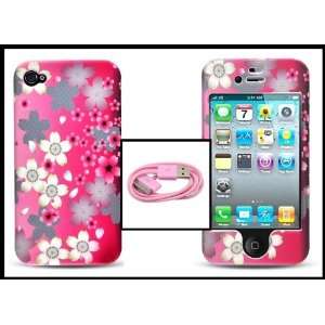  iPhone 4G 4S with Flowers Pink Color Hard Shell Cover 