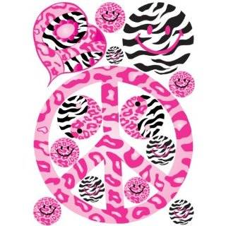 Sixties Theme Pink Peace Sign Leopard, Cheetah, and Zebra Print Wall 