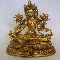 White Tara Bronze Statue Gilted Seated on Double Lotus 8 H