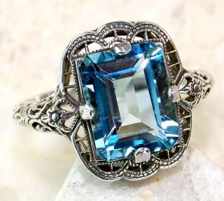 3ct Natural Aquamarine 925 Sterling Silver Victorian Style Filigree 