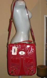 NWT CHINESE LAUNDRY Red Patent Tote Messenger Cross Body Book Bag 