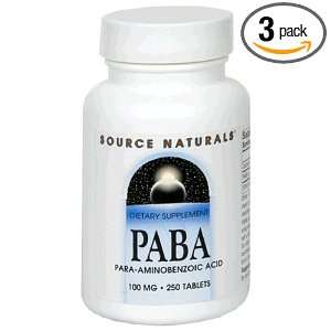 Source Naturals PABA 100mg, 250 Tablets (Pack of 3 