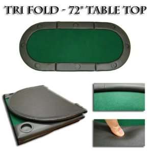  Green 72 Tri fold Poker Chip Table Top with Cup Holders 