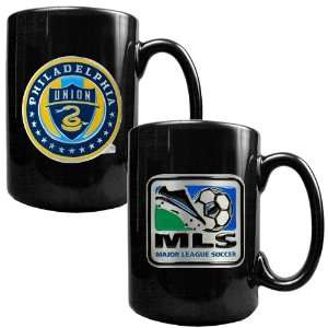 Philadelphia Union MLS 2Pc Black Ceramic Mug Set   Primary Team Logo 