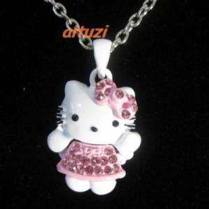 hello kitty crystal pendant necklace pink BOW SKIRT f16  