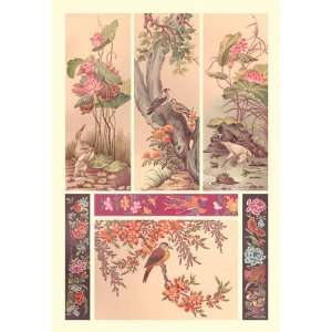  Chinese Bird Panels 28x42 Giclee on Canvas