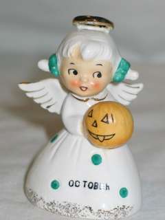 Vintage Norcrest Ceramic October Angel Month Birthday Bell 1950s 
