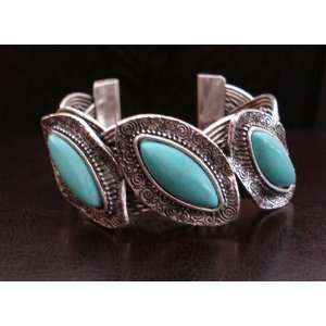   Sharp Oval Teadrop Turquoise Stone Cuff Bracelet 