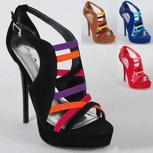 Womens Shoes High Heels Strappy Colorblock Platform Sandals Black 