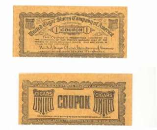 United Cigar Stores Company of America certificates (2) and coupons 