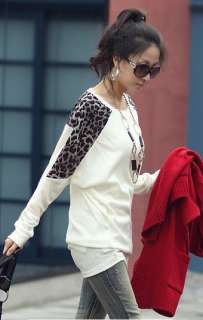 New Fashion Womens Wide Leopard Long Sleeves T Shirt Tops  