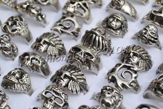 FREE NEW wholesale lots skull carved biker men silver tone rings 