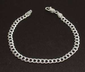 Double Link Charm Ankle Bracelet Anklet 925 Sterling Silver  9 