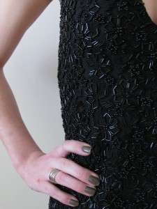 1100 KAREN MILLEN ENGLAND SEQUIN BEADED EVENING LONG BLACK DRESS 