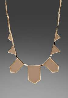 HOUSE OF HARLOW Station Leather Necklace in Khaki Leather and Gold at 