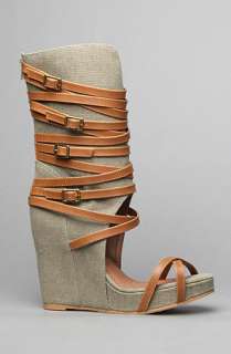 Jeffrey Campbell The Hudgens Strapped Sandal in Khaki Fabric 