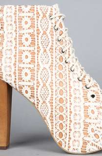 Jeffrey Campbell The Lita Shoe in Beige Lace and Tan Macrame 