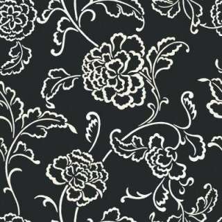 56 sq.ft. Black and White LargeScale Dramatic Floral Outline Wallpaper