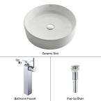 KRAUS Round Ceramic Sink in White with Unicus Faucet in Chrome