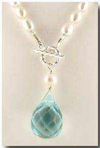 Aqua Lariat Briolette Natural Pearls Necklace n754  