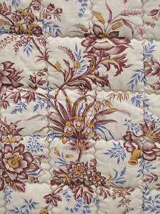Antique French QUILT c1900 floral design bed cover  