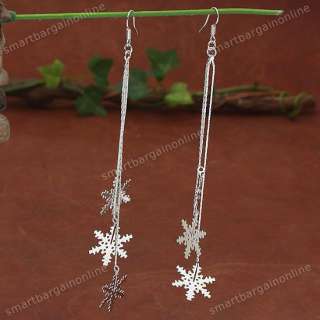 10*White Gold Plated Snowflake Long Dangle Earring Hook  