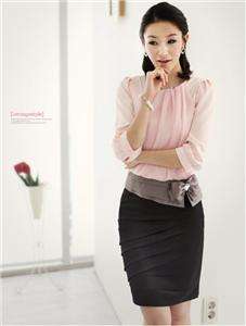 Elegant formal office chiffon blouse shirt + skirt set  
