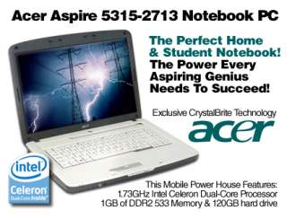 Acer Aspire 5315 2713 Notebook PC   Intel Celeron Dual Core T1400 1 