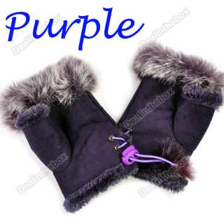 Womens Rabbit Fur Hand Wrist Warmer Fingerless gloves Black/Coffee 
