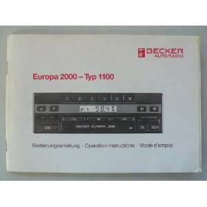 Becker Autoradio Europa 2000   Typ 1100 für MB   Betriebsanleitung 