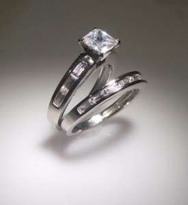 Princess Cut Baguette Cz Wedding Ring Set  