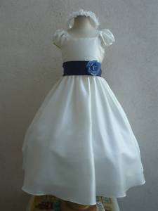 CS Ivory Navy Blue Flower Girl dress sz 1 2 4 6 8 10 12  