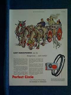 1954 Horse Drawn Fire Engine Cartoon Perfect Circle Ad  