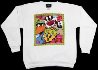   White Throwback 90s Classic Looney Tunes Winter Crew Neck Sweatshirt