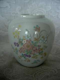 Vintage TAKAHASHI White Hand Painted Floral Vase   Japan  