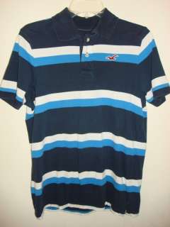 HOLLISTER MENS BLUE WHITE STRIPPED POLO SHIRT SIZE M  