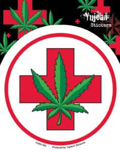 Weed Medical Marijuana Leaf/Cross Sticker, bumper  
