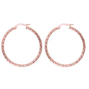 Diamond Cut Hoop Earrings 14K Rose Pink Gold 1 1/4  