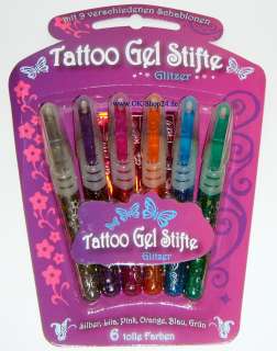 Body Paint 6 Tattoo Gelstifte Glitter Metallic 6 Farben Kinder Tattoos 