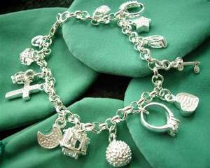 925 Sterling Silver Jewellery   13 Charm Tag Bracelet    