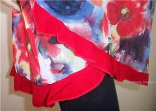 LILIA WHISPERS LADIES TUNIC TOP ASYMMETRIC RED + FLORAL STRETCH 