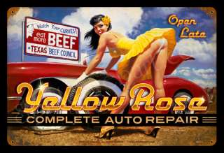 YELLOW ROSE of TEXAS HILDEBRANDT METAL SIGN PINUP SEXY  