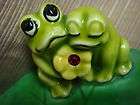vintage ceramic frog sweethearts on lily pad w jeweled flower